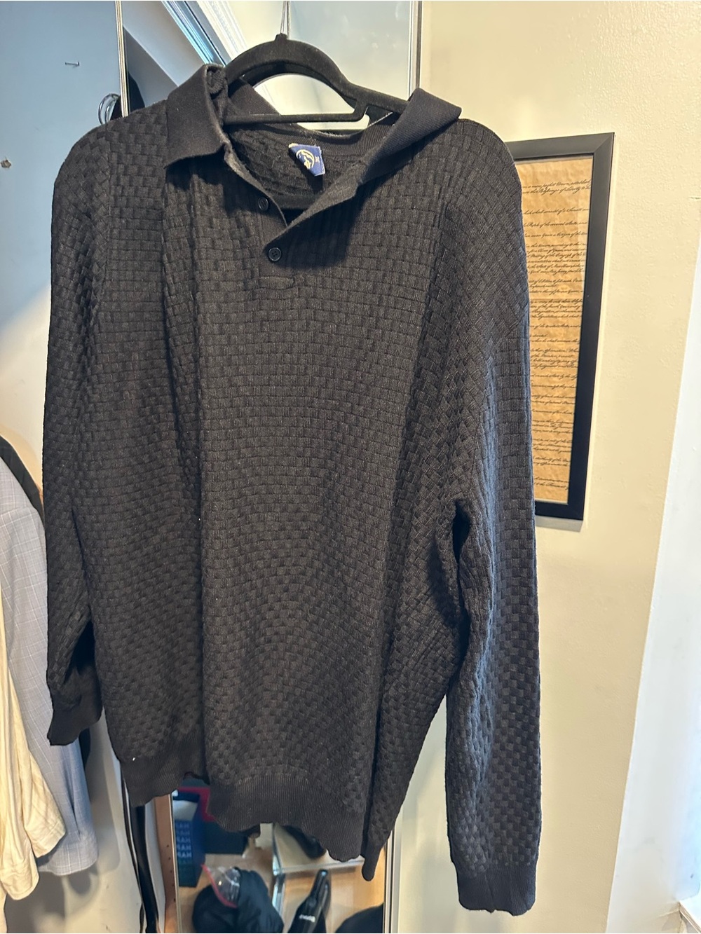 Men's Black V-Neck Knit Sweater with Collar